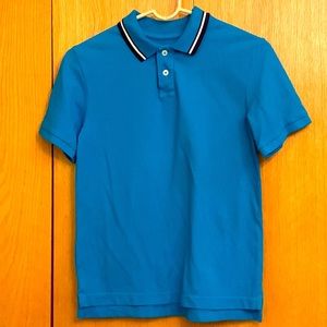 Cherokee Ultimate polo shirt boy’s MED turquoise blue pique cotton 2 button EUC